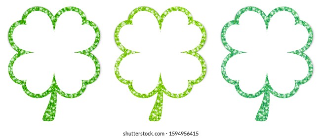 Set Of Three Straight Framed Shamrocks Sparkling Green