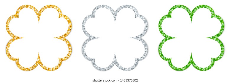 Set Of Three Straight Shamrocks Frame Sparkling Gold Silver Green