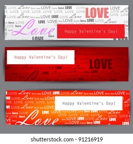 Set of three stylized banners. Valentine's Day. Vector background