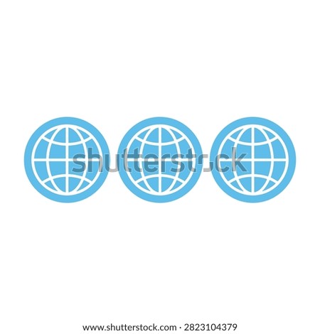 A set of three stylized blue globe icons arranged horizontally, symbolizing international communication, global business, internet connectivity, and world networking.