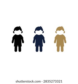 A set of three stylized boy silhouettes featuring simple shapes and clean lines in black dark blue and metallic gold tones