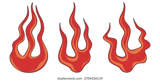Set of Three Stylized Cartoon Fire Flames
