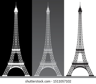 Set of three stylized Elfel Tower silhouettes. Vector illustration Eps10