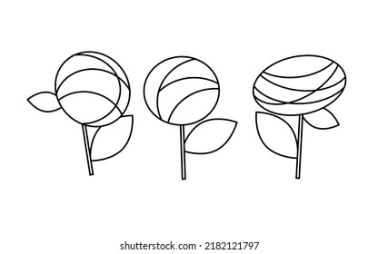 A set of three stylized flowers. Contour drawing