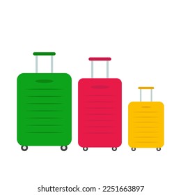 Set of three suitcases. Family luggage. Flat vector illustration.