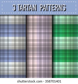 Set of three Tartan Plaid samples in vector seamless pattern. Pattern swatches included in file.