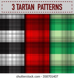 Set of three Tartan Plaid samples in vector seamless pattern. Pattern swatches included in file.
