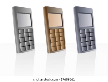Set of three telephones, with reflection
