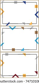 Set of the three templates for presentation pages, corporate report or marketing. Frame with colored simple geometric shapes.