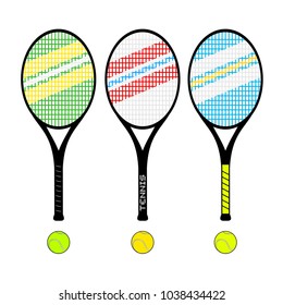 Set of three tennis rackets