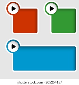 set of three text boxes with play symbol