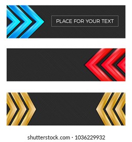 Conjunto de tres Anuncios texturizados con flechas brillantes y lugar para sus mensajes - Ilustración vectorial