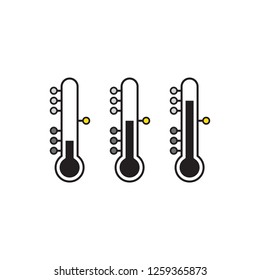Set of three thermometer icons with varying temperature on a white background - flat design