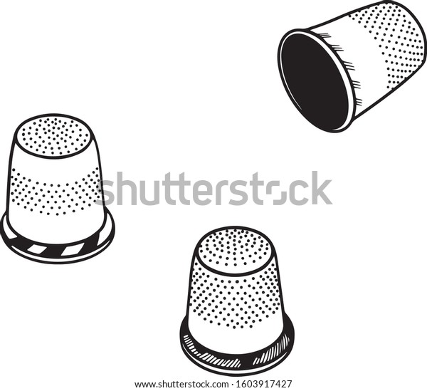 Set Three Thimble Line Drawing Vector vector de stock (libre de