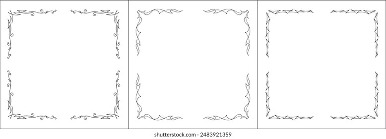 Set of three thin vector decorative frames. Black and white. Vector frame for all sizes and formats. Isolated vector illustration.	

