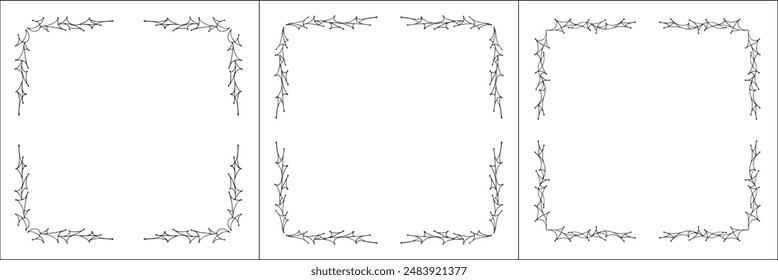 Set of three thin vector decorative frames. Black and white. Vector frame for all sizes and formats. Isolated vector illustration.	

