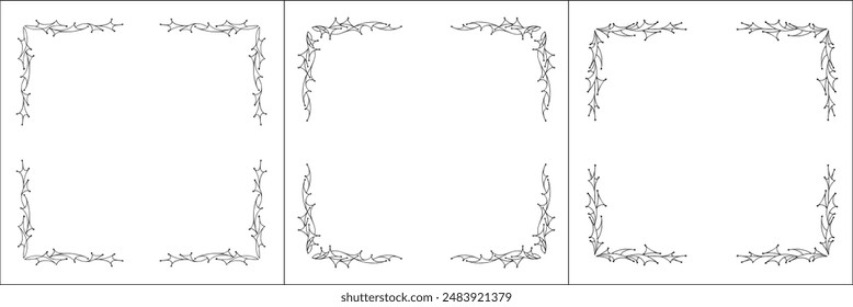 Set of three thin vector decorative frames. Black and white. Vector frame for all sizes and formats. Isolated vector illustration.	
