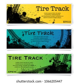 Set of three tire track banners with halftone patterns and different font sample text