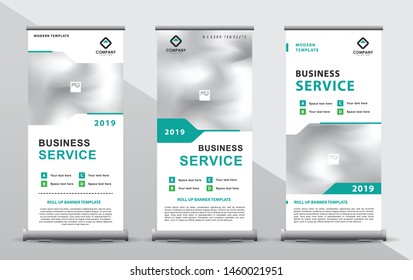 Set of three tosca roll up banner template. Modern abstract geometric design composition with portrait presentation.