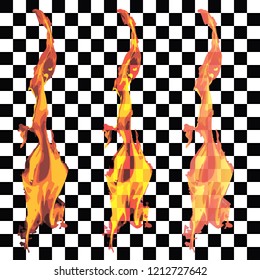 Set with three translucent flames. Vector illustration.