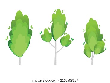 Conjunto de tres. ilustración de la naturaleza abstracta del árbol. fondo blanco aislado.