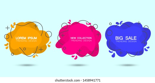 Set of three trendy banners with shadow. Isolated Orange, pink, blue colors.