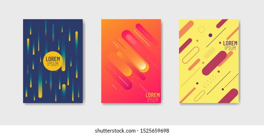 Set of three trendy memphis style covers backgrounds geometric shapes and dynamic design. for Covers, Posters, Flyers and Banner Designs - Vector