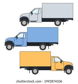 Set of three trucks grey yellow blue