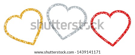 Set Three Turned Hearts Frame Sparkling Gold Silver Red