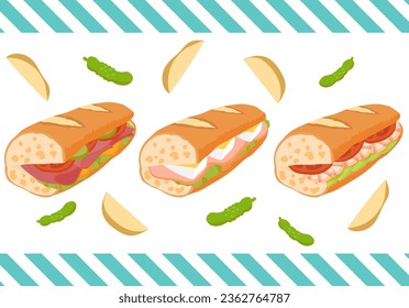 Set of three types of baguette sandwiches