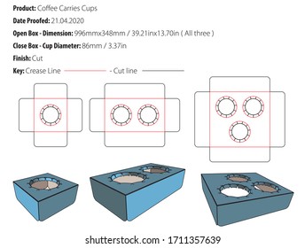 Set of three types coffee carriers cup template die cut - vector