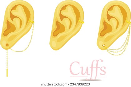 Set of three types of cuff earrings