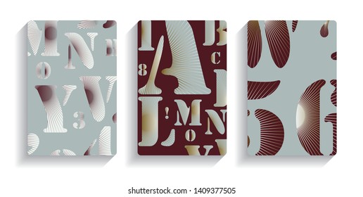 set of three typographic style covers in silver brown shades