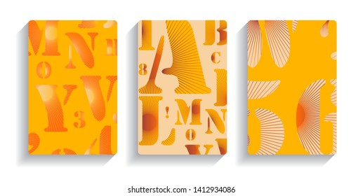 set of three typographic style covers in orange shades