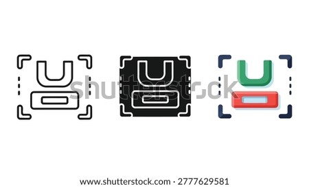 A set of three underline text formatting icons displayed in line art, solid black, and colorful flat design styles.