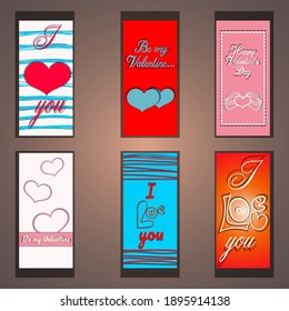 A set of three Valentine's Day designs in black, cream and coral red. Romantic greeting card, invitation, poster design templates.