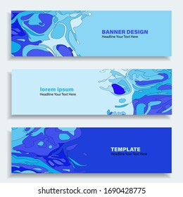 Set of three vector abstract baners. Trendy modern flat material design style. Blue colors. Text placeholder.