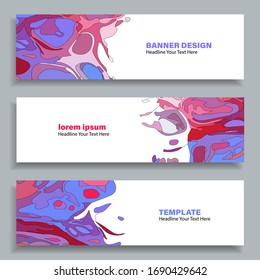 Set of three vector abstract baners. Trendy modern flat material design style. violet and purple colors. Text placeholder.