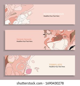 Set of three vector abstract baners. Trendy modern flat material design style. Pastel colors. Text placeholder.