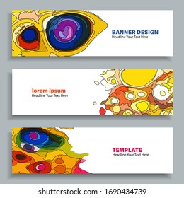 Set of three vector abstract baners. Trendy modern flat material design style. Yellow and other colors. Text placeholder.
