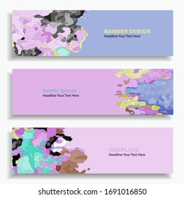 Set of three vector abstract baners. Trendy modern flat material design style. Rainbow colors. Text placeholder.