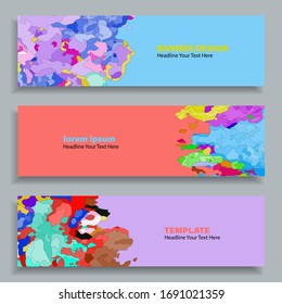 Set of three vector abstract baners. Trendy modern flat material design style. Rainbow colors. Text placeholder.