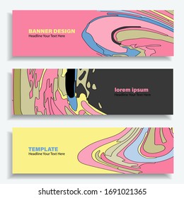 Set of three vector abstract baners. Trendy modern flat material design style. Rainbow colors. Text placeholder.