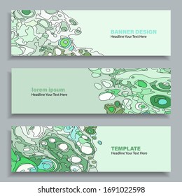 Set of three vector abstract baners. Trendy modern flat material design style. Rainbow colors. Text placeholder.