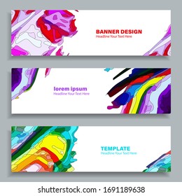 Set of three vector abstract baners. Trendy modern flat material design style. Rainbow colors. Text placeholder.