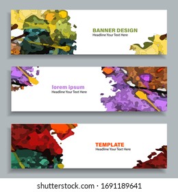 Set of three vector abstract baners. Trendy modern flat material design style. Rainbow colors. Text placeholder.