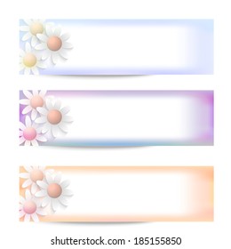 set of three vector abstract banner and flowers