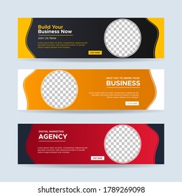 Set of three vector abstract banners with place for photo. Trendy modern flat material design style. Business ad. Text placeholder. vector eps 10