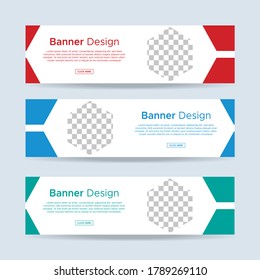 Set of three vector abstract banners with place for photo. Trendy modern flat material design style. Business ad. Text placeholder. vector eps 10