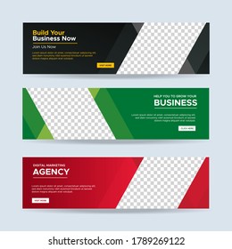 Set of three vector abstract banners with place for photo. Trendy modern flat material design style. Business ad. Text placeholder. vector eps 10